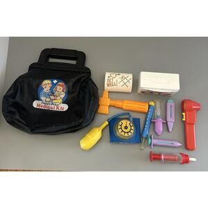 Fisher-Price Medical Kit Black Bag w/Accessories Pretend Play 1996 INCOMPLETE